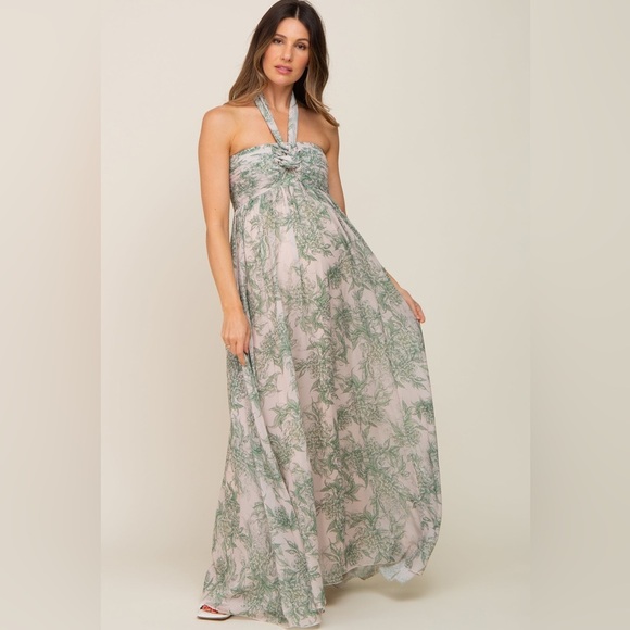 Pinkblush Dresses & Skirts - Pinkblush floral leaf chiffon halter maxi dress nwot